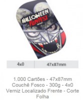 1.000 Cartões - 47x87mm Couchê Fosco - 300g - 4x0 Verniz Localizado Frente - Corte Folha